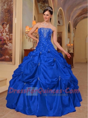 2014 Blue Floor-length Taffeta  Beading and Embroidery Cheap Quinceanera Dresses