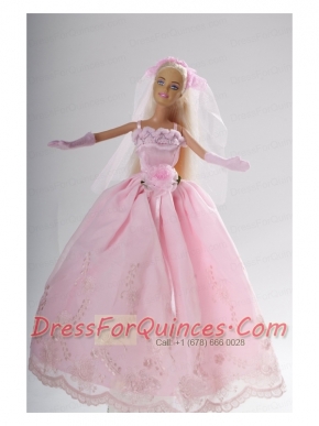 Hand Made Flower Embroidery Princess Party Clothes Barbie Doll Dress