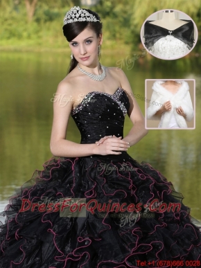 Classical Ruffles Layered and Beading Sweet 16 Dresses in Black