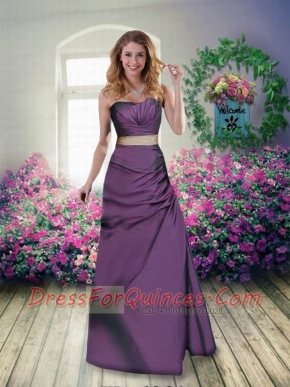 Sweetheart Column 2015 Eggplant Purple Dama Dresses with Belt and Ruching