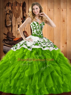 Modern Sweetheart Lace Up Embroidery and Ruffles Quinceanera Gowns Sleeveless