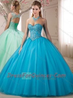 Beautiful Beaded Bodice Baby Blue Quinceanera Dress with Detachable Straps