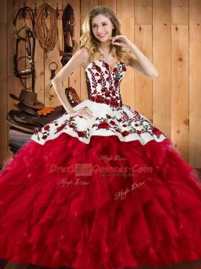 Smart Ball Gowns Sweet 16 Quinceanera Dress Wine Red Sweetheart Satin and Organza Sleeveless Floor Length Lace Up