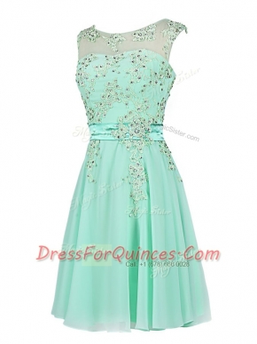 Admirable Turquoise Chiffon Zipper Scoop Sleeveless Knee Length Prom Dresses Beading and Appliques