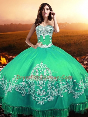 Beading and Appliques 15 Quinceanera Dress Turquoise Lace Up Sleeveless Floor Length