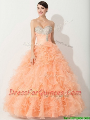Princess Orange Sweet 16 Gown with Beading and Ruffles
