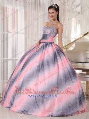 Ombre Color Ball Gown Sweetheart Floor-length Chiffon Beading and Ruch Quinceanera Dress