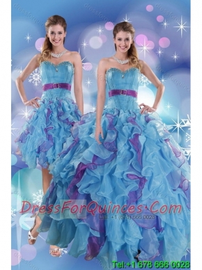 2015 Pretty Multi Color Quince Dresses with Ruffles and Beading