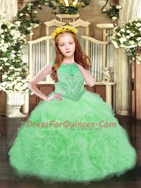 Scoop Sleeveless Zipper Kids Pageant Dress Apple Green Organza