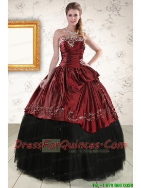 Pretty Ball Gown Embroidery 2015 Quinceanera Dresses in Rust Red and Black