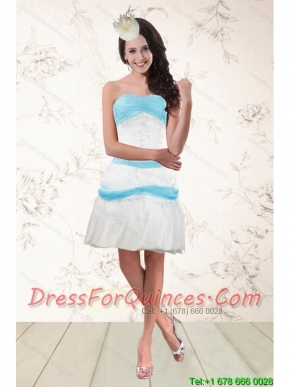 Cheap White and Baby Blue Strapless Dama Dresses for 2015