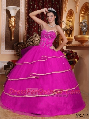 Quinceanera Dresses In Hot Pink Ball Gown Sweetheart With Satin and Tulle Beading In Classical Style