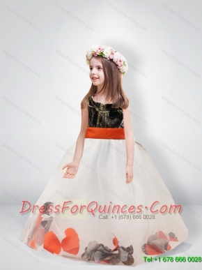 Pretty Ball Gown Scoop Belt Camo Flower Girl Dresses