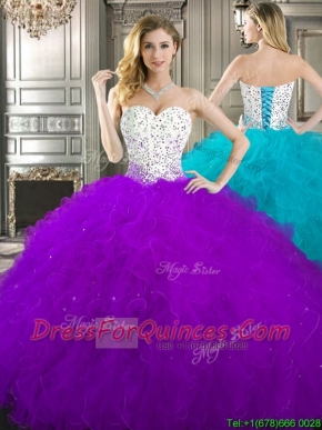 Best Beaded and Ruffled Quinceanera Dress in Purple and White