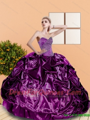 2015 Classical Beading and Pick Ups Sweetheart Quinceanera Dresses in Purple