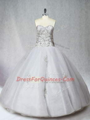 Floor Length Ball Gowns Sleeveless White Quinceanera Dresses Zipper