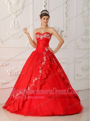 Red A-Line / Princess Sweetheart Floor-length Embroidery and Beading Quinceanera Dress