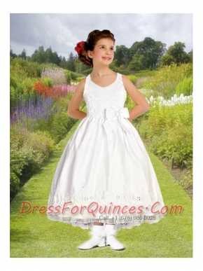 Ball Gown Halter Ankle-length 2014 Flower Girl Dress with Embroidery