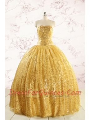 Romantic Sequins Yellow Quinceanera Dress with Strapless