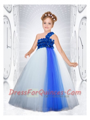 One Shoulder Tulle Floor-length Little Girl Dress in Appliques