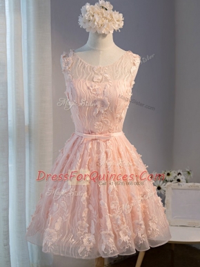 Tulle Sleeveless Mini Length Prom Dress and Appliques and Belt