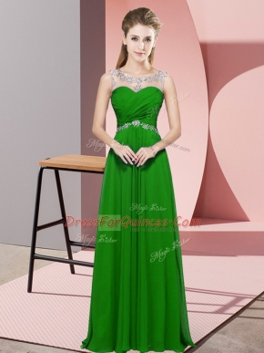 Floor Length Empire Sleeveless Green Evening Dress Backless