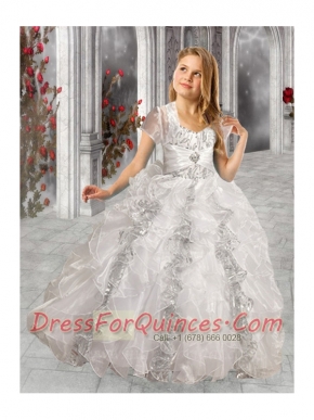 Elegant White Ball Gown Straps 2014 Little Girl Pageant Dress with Beading
