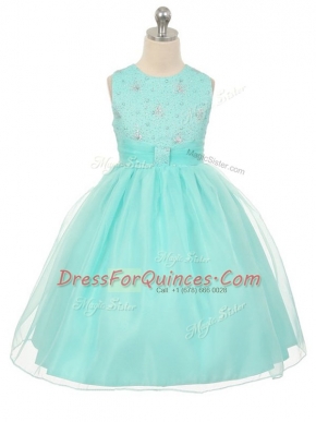 Scoop Sleeveless Lace Up Little Girls Pageant Dress Apple Green Tulle