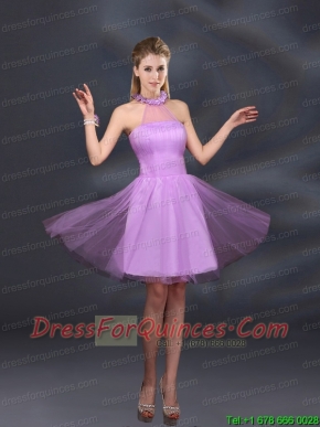 Beautiful Lilac A Line Appliques Prom Dresses with Halter