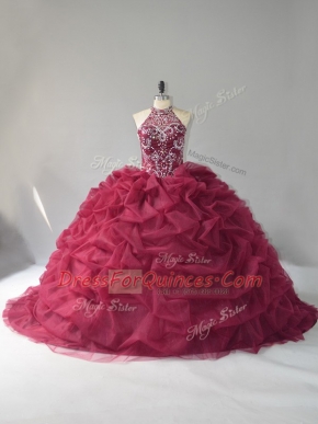 Organza Sleeveless Quinceanera Gowns Court Train and Beading and Pick Ups
