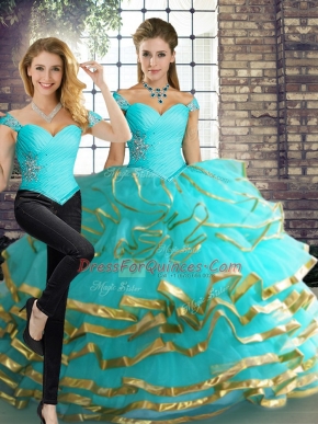Sleeveless Lace Up Floor Length Beading and Ruffled Layers Sweet 16 Quinceanera Dress