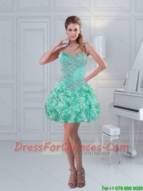 Apple Green Sweetheart Ruffled Beaded Beautiful Junior Dresses for 2015