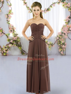 Sweetheart Sleeveless Lace Up Quinceanera Court of Honor Dress Brown Chiffon