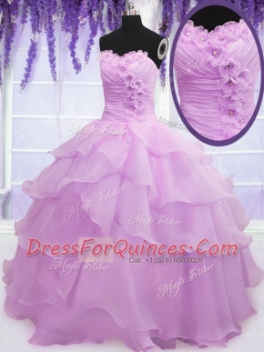 Top Selling Sleeveless Lace Up Floor Length Beading and Ruffled Layers and Hand Made Flower Vestidos de Quinceanera