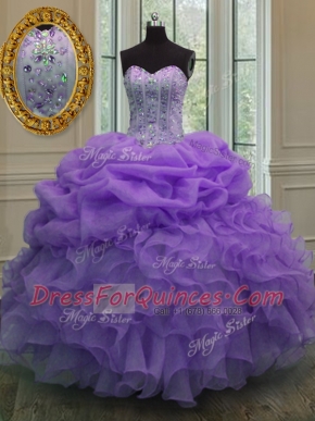 Customized Pick Ups Sweetheart Sleeveless Lace Up 15th Birthday Dress Lavender Organza