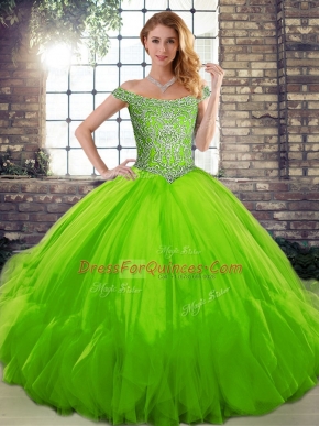 Off The Shoulder Sleeveless Lace Up 15 Quinceanera Dress Tulle