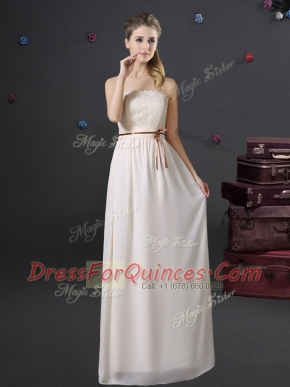Chiffon Sleeveless Floor Length Dama Dress and Lace and Belt