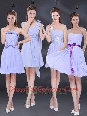 2015 Elegant Chiffon Lace Up Dama Dress in Lavender