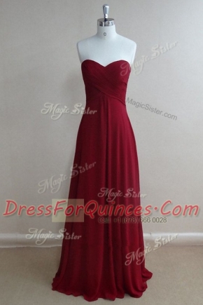 Chic Burgundy Sleeveless Floor Length Ruching Zipper