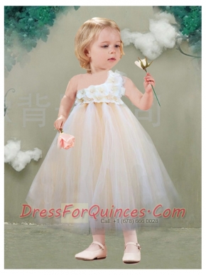2014 Champagne A-Line Tea-length One Shoulder Little Girl Dresses
