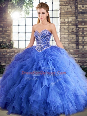 Sumptuous Tulle Sleeveless Floor Length Sweet 16 Quinceanera Dress and Beading and Ruffles