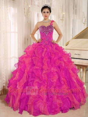 Custom Made Corala Red One Shoulder Beaded Decorate  Ruffles Quinceanera Dress In Spring