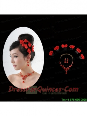 Attractive Necklace and Earing Wedding Jewelry Set with Hairpins