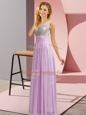 Lavender Chiffon Side Zipper Quinceanera Dama Dress Sleeveless Floor Length Beading