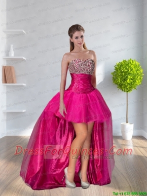 High-low Sweetheart Hot Pink Junior Dresses   With Beading