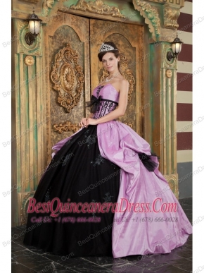 Lavender Ball Gown Strapless Floor-length Taffeta Appliques Quinceanera Dress