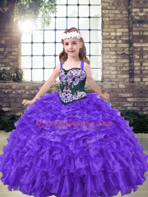 Eye-catching Floor Length Ball Gowns Sleeveless Purple Kids Pageant Dress Lace Up