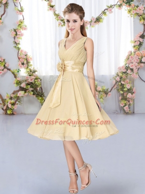 Fantastic Chiffon Sleeveless Knee Length Damas Dress and Hand Made Flower