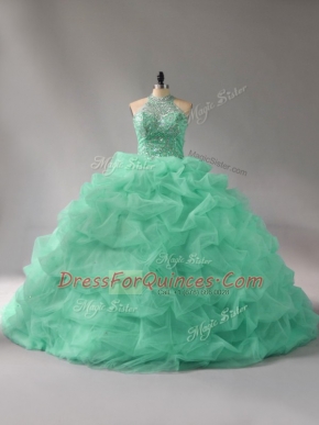 Sleeveless Court Train Lace Up Beading and Pick Ups Quinceanera Gowns
