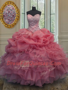 Inexpensive Organza Sleeveless Floor Length Sweet 16 Quinceanera Dress and Beading and Ruffles and Pick Ups